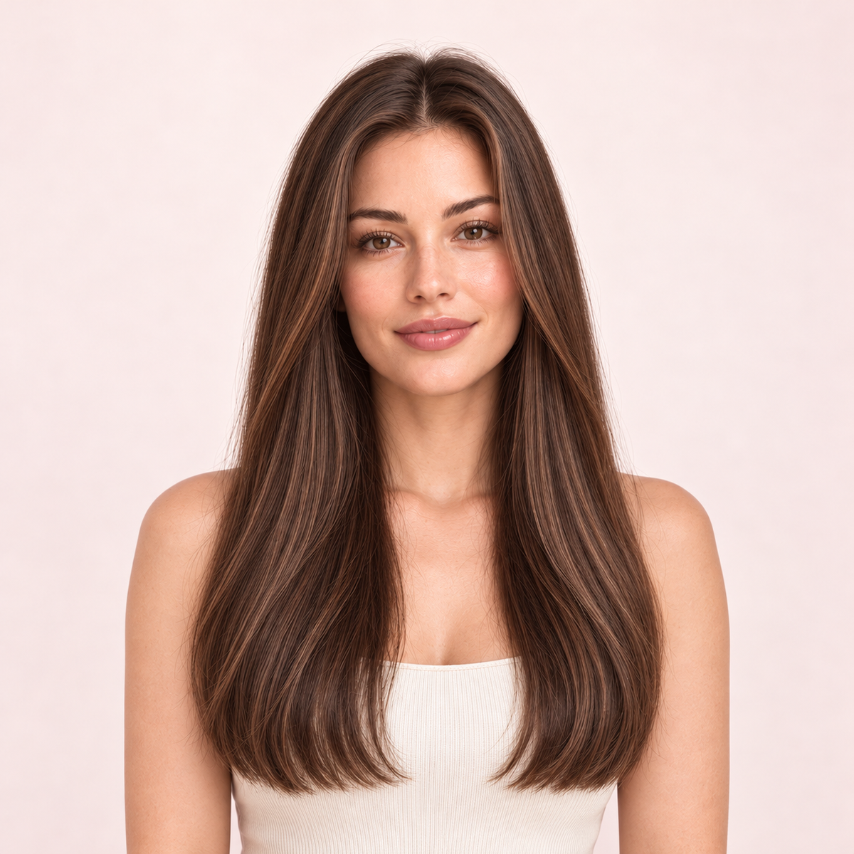 AI illustration after styling: smooth straight hair