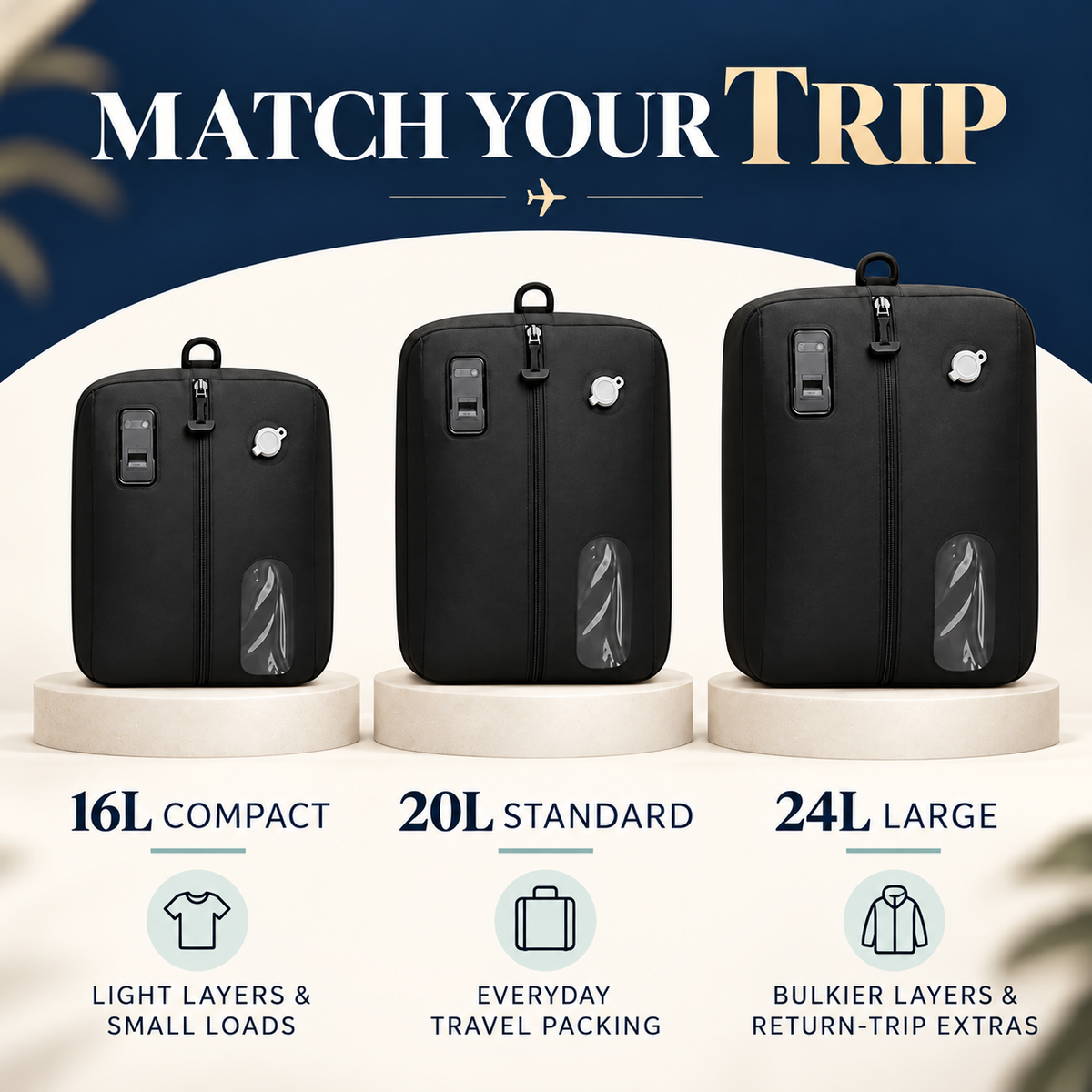 VacuGo 16L 20L and 24L trip matching guide