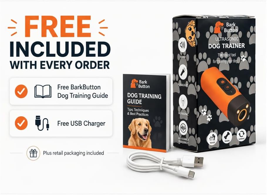 Bark Button training guide, USB charging cable and retail packaging