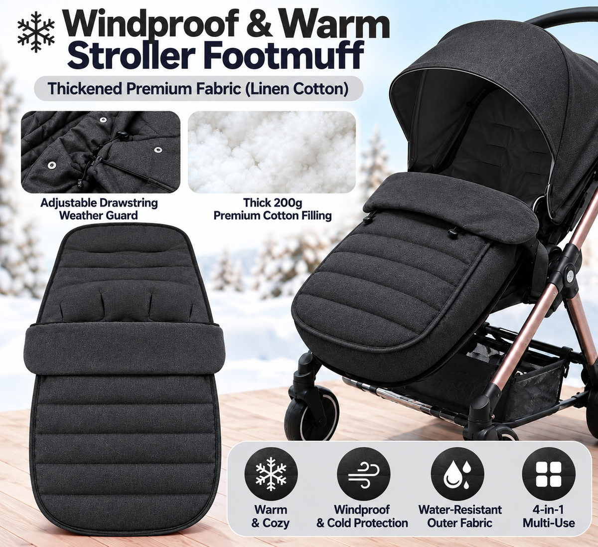 Black stroller footmuff product details