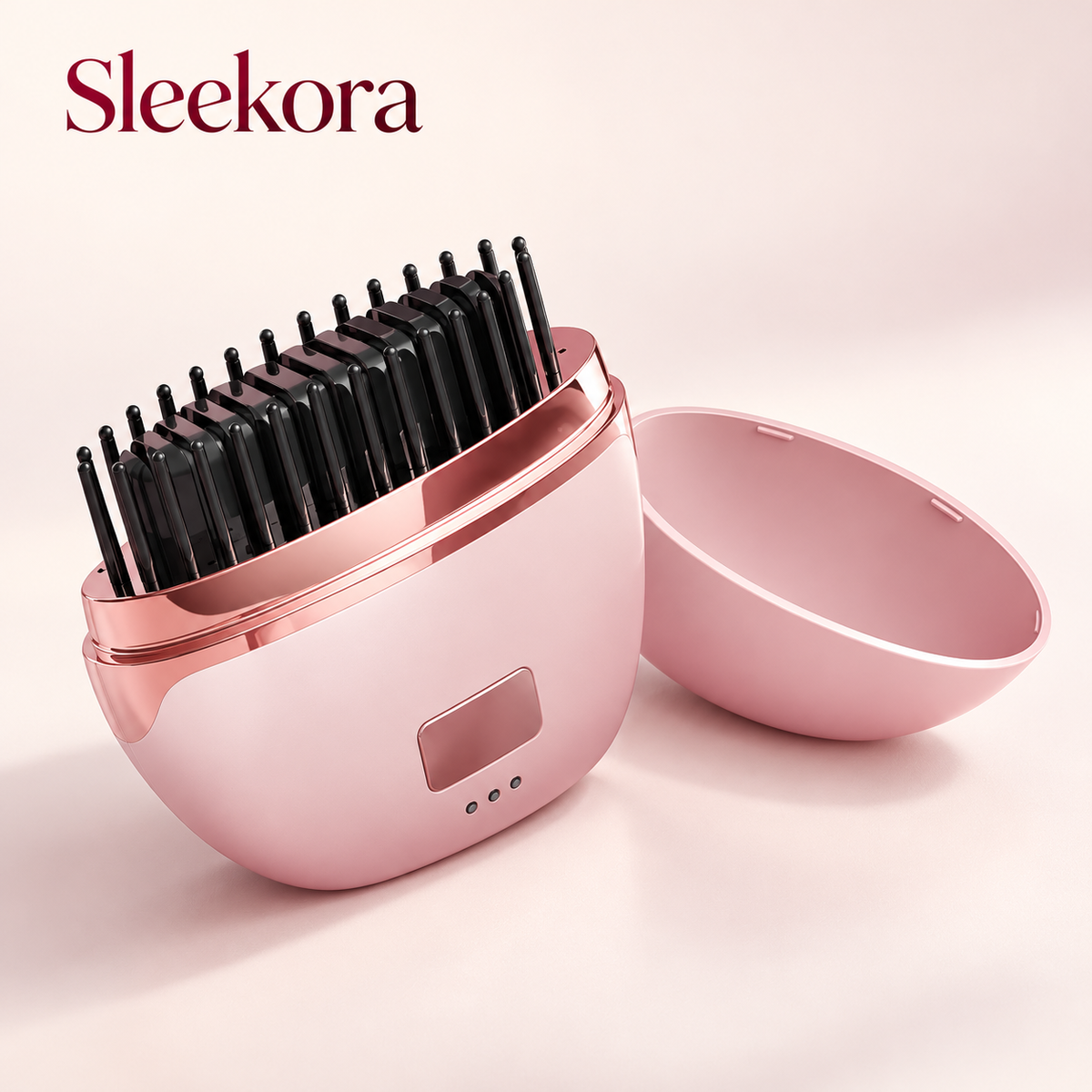 Sleekora pink mini cordless straightening brush and protective cap