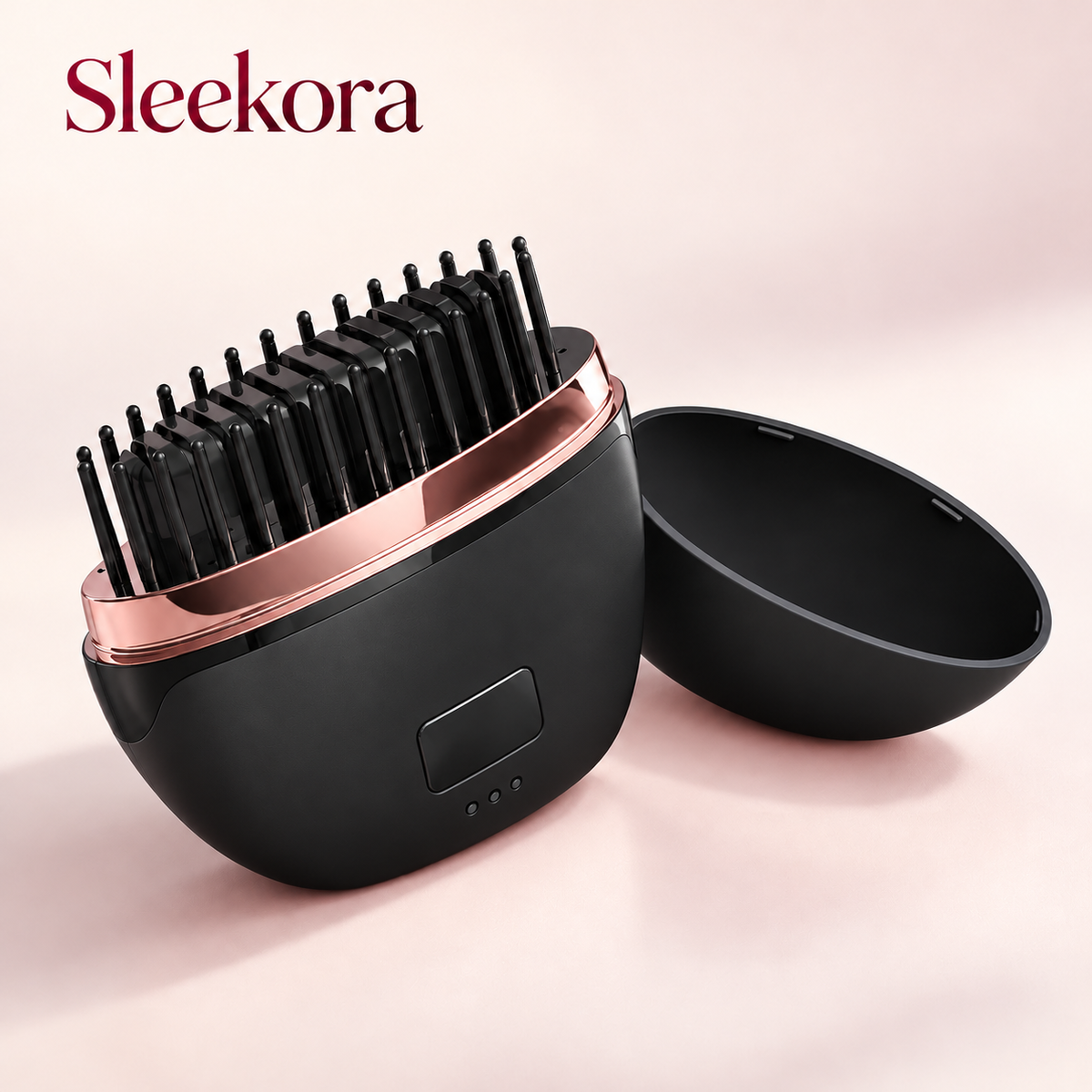 Sleekora mini cordless straightening brush in black with matching protective cap