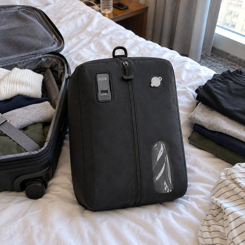 Customer product photo of the VELLORAE VacuGo travel compression bag
