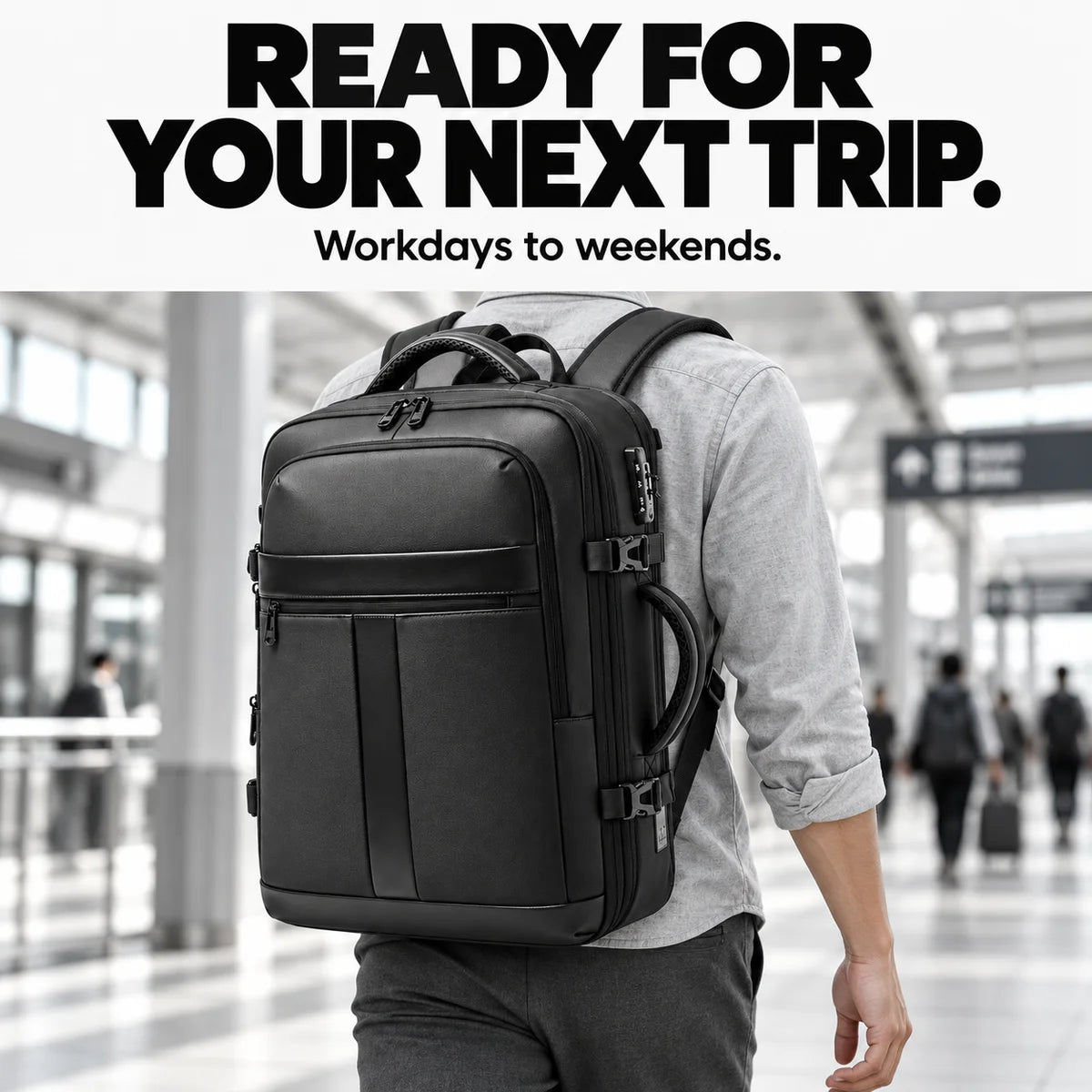 Black AirVault worn for travel