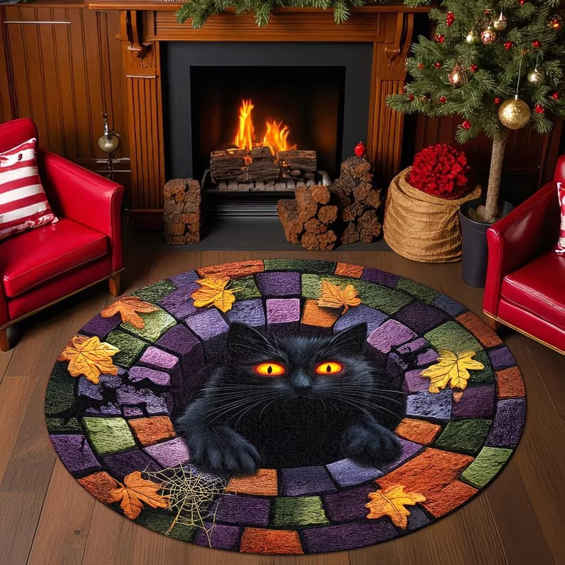 Black Cat Vellorae Halloween illusion rug
